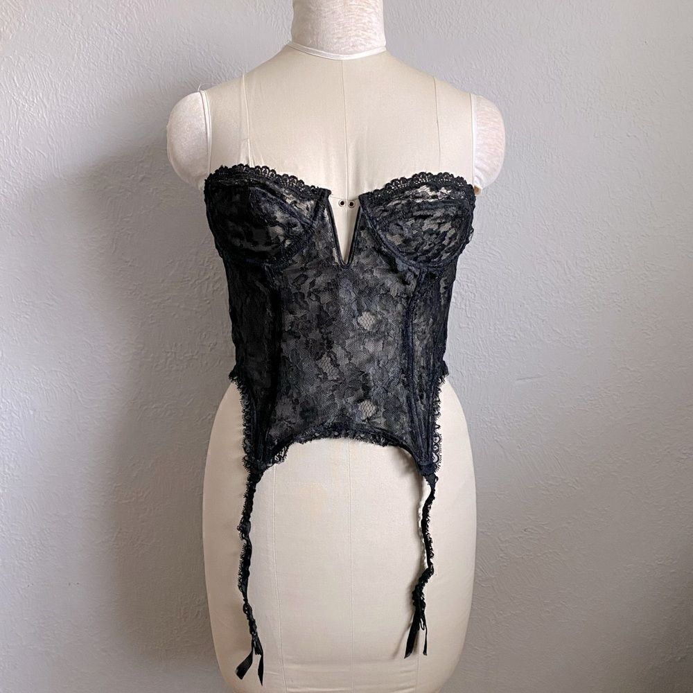 VTG Gold Label Victoria's Secret Black Lace corset bustier lingerie 36C